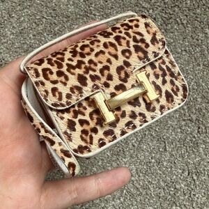 Luxury Micro Mini Bag Charm Keychain Pouch, her*mes  constance leopard print